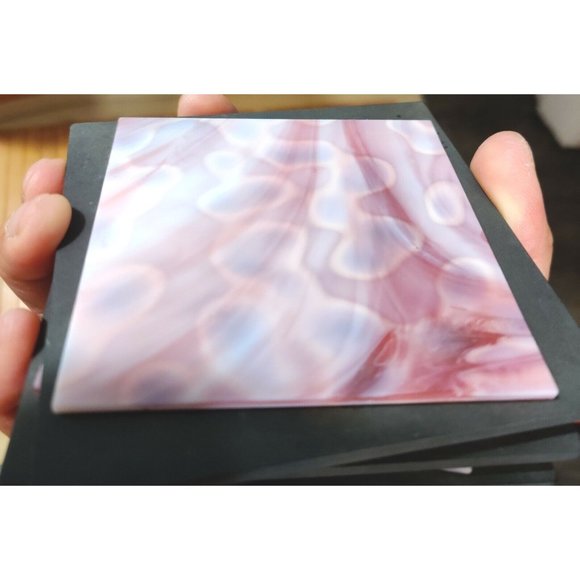 Hand Made Art Glass Coasters Set of 4 Alicia Kelemen Kuatro USA Pink Geometric - Picture 4 of 10